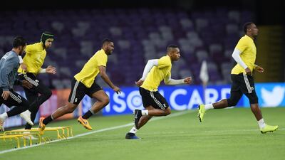 The UAE squad train ahead of their clash at Al Ain against Thailand. UAE FA