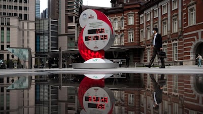 A countdown clock for the Tokyo 2020 Olympics outside Tokyo Station. AP