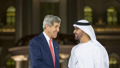 John Kerry, United States secretary of state, left, and Sheikh Mohammed are pictured together during a meeting at the Emirates Palace in November 2013. Ryan Carter / Crown Prince Court — Abu Dhabi