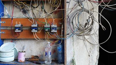 Electricity switches in a building where Syrian and Palestinian refugees live.