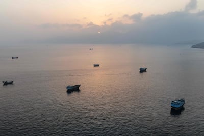 Boats anchored off Oman’s northern Musandam Peninsula near the Strait of Hormuz. AFP