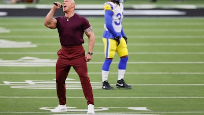 Dwayne 'The Rock' Johnson introduces the two teams at Super Bowl LVI. Getty Images