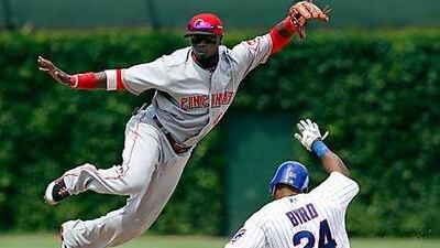 Brandon Phillips flies high for the Cincinnati Reds against the Chicago Cubs last week.
