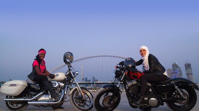Kat and Chantal on their bikes in Dubai. Courtesy Fox Networks Group