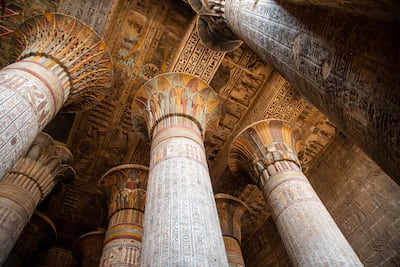 Freshly restored columns at the Temple of Khnum in Esna, on day one of the journey. Erin Clare Brown / The National