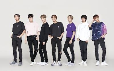 Featuring the band's trademark purple, the BTS X Fila Voyager Collection is now on sale in Dubai. Courtesy Fila