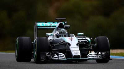 Nico Rosberg of Mercedes shown during Day 3 of Formula One winter testing in Jerez, Spain on Tuesday. Dan Istitene / Getty Images / February 3, 2015