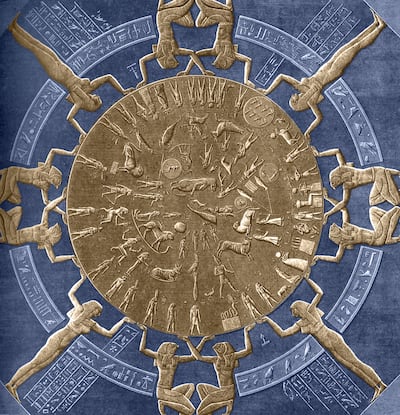 Dendera Zodiac is a circular sandstone bas-relief originally from the Egyptian Hathor temple. Alamy