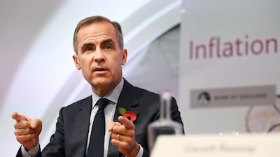 Bank of England governor Mark Carney announcing the increase in interest rates at the Bank of England in London last week. Andy Rain / EPA