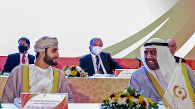 Omani Minister of Culture, Sports and Youth Dhi Yazan bin Haitham and President of Olympic Council of Asia Sheikh Ahmed Al Fahad Al Jaber attend the 39th Olympic Council of Asia General Assembly Meeting. AFP