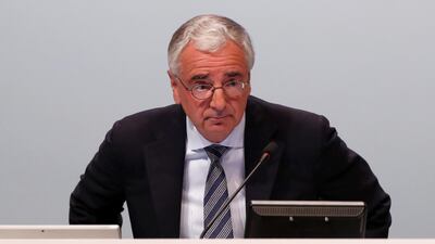 Chairman of the board Paul Achleitner attends the annual shareholder meeting of Germany’s largest business bank, Deutsche Bank, in Frankfurt. The 64-year-old has survived three shareholder votes on whether to oust him but said he will go next year.REUTERS