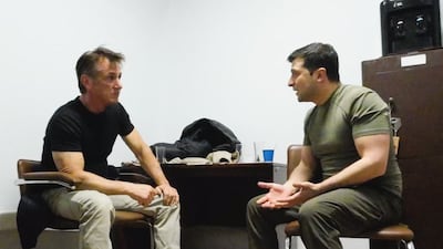 Sean Penn, left, has regular one-on-one contact with Ukraine's President Volodymyr Zelensky as the war unfolds. Photo: The People's Servant LLC