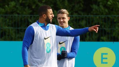 England's Kyle Walker, left, and Conor Gallagher during training on Monday. Reuters