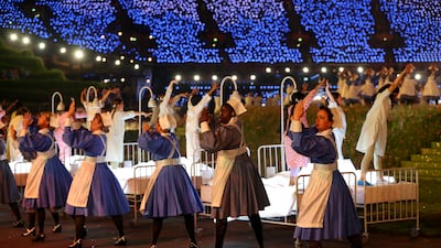 Nurses representing Great Ormond Street Hospital, home to the Zayed Centre for Research into Rare Disease in Children, take part in a homage to the NHS at the London 2012 Olympics opening ceremony. Getty
