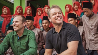 Matt Damon and Gary White of the Water.org nonprofit organisation at one of their initiatives in Indonesia in 2018. Photo: Water.org