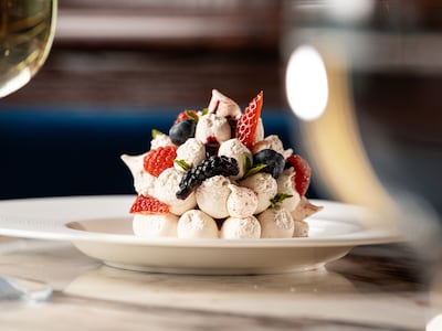 Isabel's red berry pavlova. Photo: Isabel Mayfair Abu Dhabi
