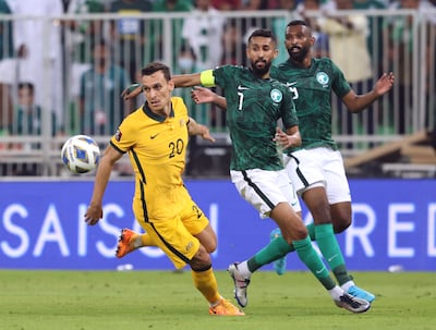 Long-term captain Salman Al Faraj, centre, is missing from the Saudi Arabia Asian Cup squad. Reuters