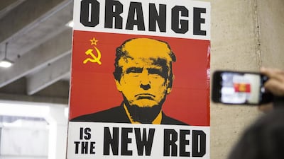 Opponents of US president Donald Trump have accused his administration of being under Russia’s influence while demonstrators at public protests like this one at Philadelphia International Airport in January, are quick to level charges of totalitarianism. Jessica Kourkounis / Getty Images.