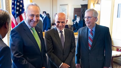 President of Afghanistan Ashraf Ghani meets with Senate Majority Leader Chuck Schumer and Senate Minority Leader Mitch McConnell on Capitol Hill, in Washington, DC, US, on June 24, 2021, ahead of a summit with President Joe Biden. EPA. 24 June 2021.