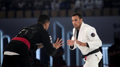 Faisal Al Ketbi, right, in action during the 2019 Abu Dhabi World Professional Jiu-Jitsu Championship at Mubadala Arena. Reem Mohammed / The National