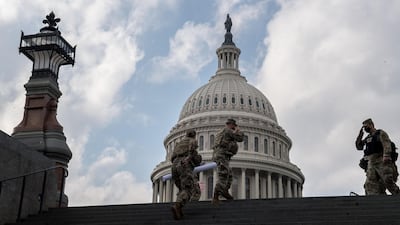 Soldiers at the US Capitol before the inauguration, January 15, 2021. Getty Images/AFP