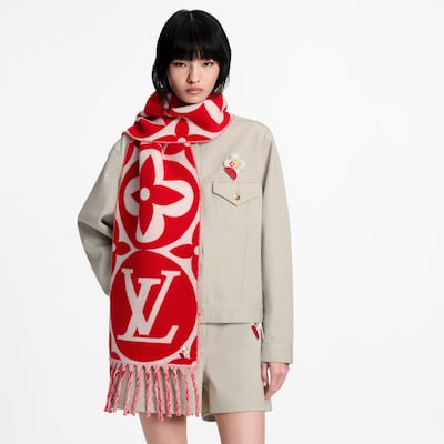 Vivienne Medallion logo scarf, now in red. Photo: Louis Vuitton