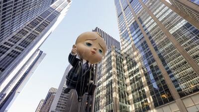 The Boss Baby balloon makes its way down Sixth Avenue. AP Photo