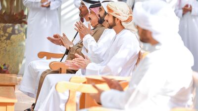 Sheikh Mohammed bin Rashid, Sheikh Mohamed bin Zayed, King Hamad bin Isa Al-Khalifa and Sheikh Hamdan bin Mohammed bin Rashid. Dubai Media Office / Wam