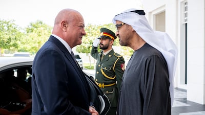 President Sheikh Mohamed receives Austrian Chancellor Christian Stocker in Abu Dhabi. Hamad Al Kaabi / UAE Presidential Court