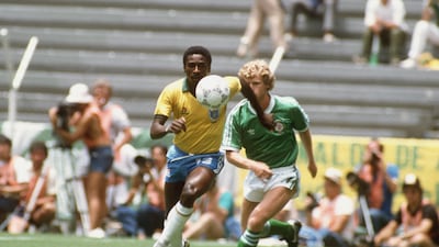 Brazil's Josimar under pressure from Jimmy Nichol of Northern Ireland during the 1986 World Cup in Mexico. Getty