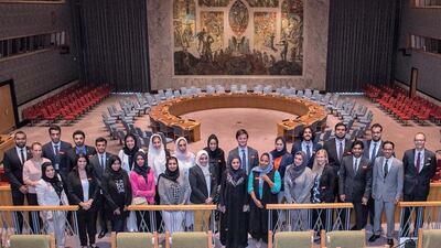 The Emirates Diplomatic Academy organised an extensive training programme for young diplomats this month, in coordination with UAE missions in Washington and the United Nations in New York City. Those taking part in the educational programme are pictured here in the chambers of the UN Security Council. Wam