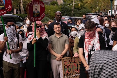 An example of repression of free speech in the US was the detention of Palestinian student Mahmoud Khalil, centre, says the report. AFP