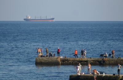 The Aroyat sails into Chornomorsk seaport, near Odesa, southern Ukraine. EPA