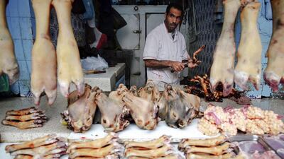 A butcher sells met in Medina, Rabat’s old city.