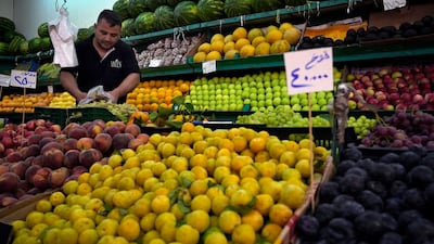 A fruit shop in Beirut, Lebanon. The gap between overall and food price inflation is highest in Lebanon, Egypt and Rwanda, Moody's said. AP