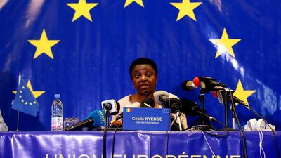 The head of the EU observer mission, Cecile Kyenge, speaks during a news conference in Bamako in Mali, on August 14. Luc Gnago / Reuters