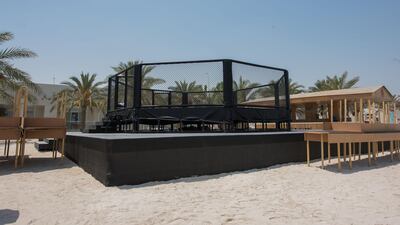 An octagon on the beach on Yas Island ahead of UFC Fight Island. Credit: DCT-Abu Dhabi