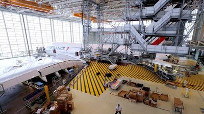 An Airbus A380 plane inside the Air France KLM. maintenance hangar. Philippe Wojazer / Reuters