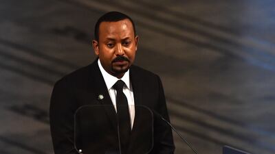 Ethiopia's Prime Minister and Nobel Peace Prize Laureate Abiy Ahmed Ali speaks after receiving the accolade in Oslo. AFP