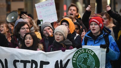Swedish environmental activist Greta Thunberg and other protesters attend the weekly "Fridays For Future" climate strike, at Mynttorget in Stockholm, Sweden February 14, 2020. Ali Lorestani / Reuters