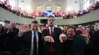 Scottish Labour leader Anas Sarwar at a rally at Adelaide Place Baptist Church, Glasgow. PA