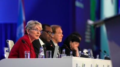 Jennifer Granholm, US Secretary of Energy, listens at the conference. AP Photo