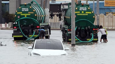 Flooding devolops on Umm Suqeim Street, Dubai. The National
