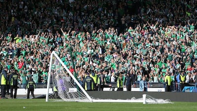 General view of the goal at the end of the Scottish Cup Final between Hibernian and Rangers. Reuters / Russell Cheyne