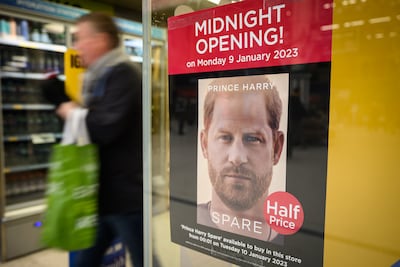 A display for Prince Harry's memoir Spare in a shop window in London. It goes on sale on January 10. Getty