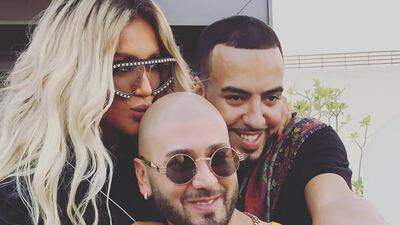 French Montana (right) has teamed up with Lebanese pop singer and TV personality Maya Diab (left) and Lebanese Canadian R&B/pop singer Massari (centre) to remake Amr Diab's 1996 hit song Nour El Ein. Photo / Supplied