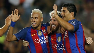 Neymar, right, Lionel Messi, centre and Luis Suarez were all on target against Celtic. Manu Fernandez / AP Photo