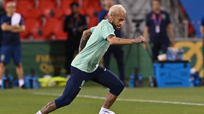 Neymar takes part in the training session. AFP