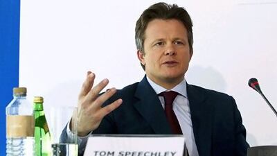 Riyada Enterprise Development CEO Tom Speechley speaks during a news conference at the Emirates Towers on February 20, 2012. Christopher Pike / The National