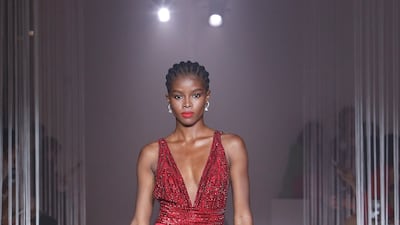 A gown with high slit.